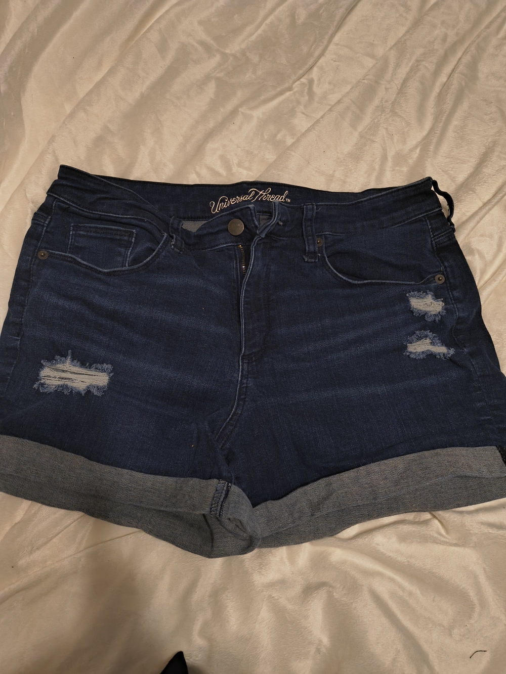 Universal Thread Dark Indigo Distressed Rolled Cuff Jean Shorts
